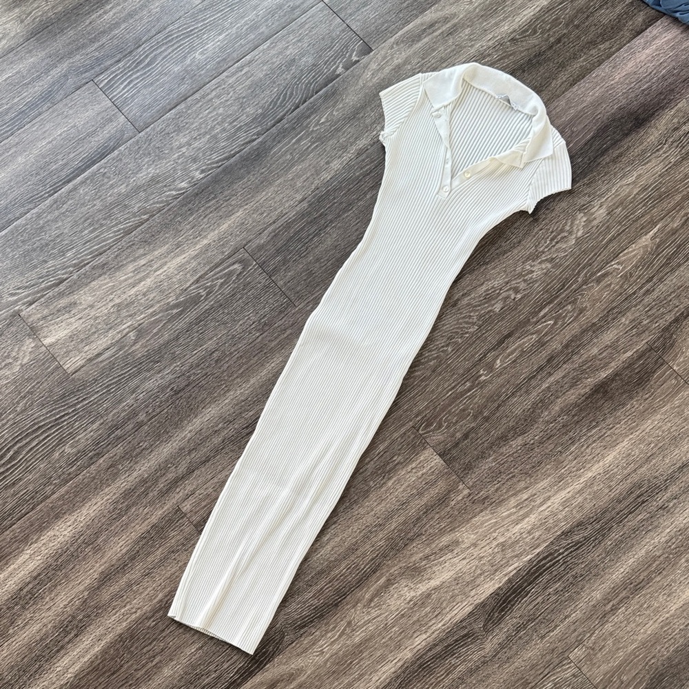 Zara White/Cream Ribbed Knit Midi Dress